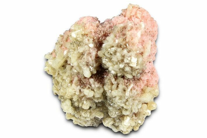 Sparkling Stilbite Crystals on Rhodochrosite Rosettes - Bulgaria #368696